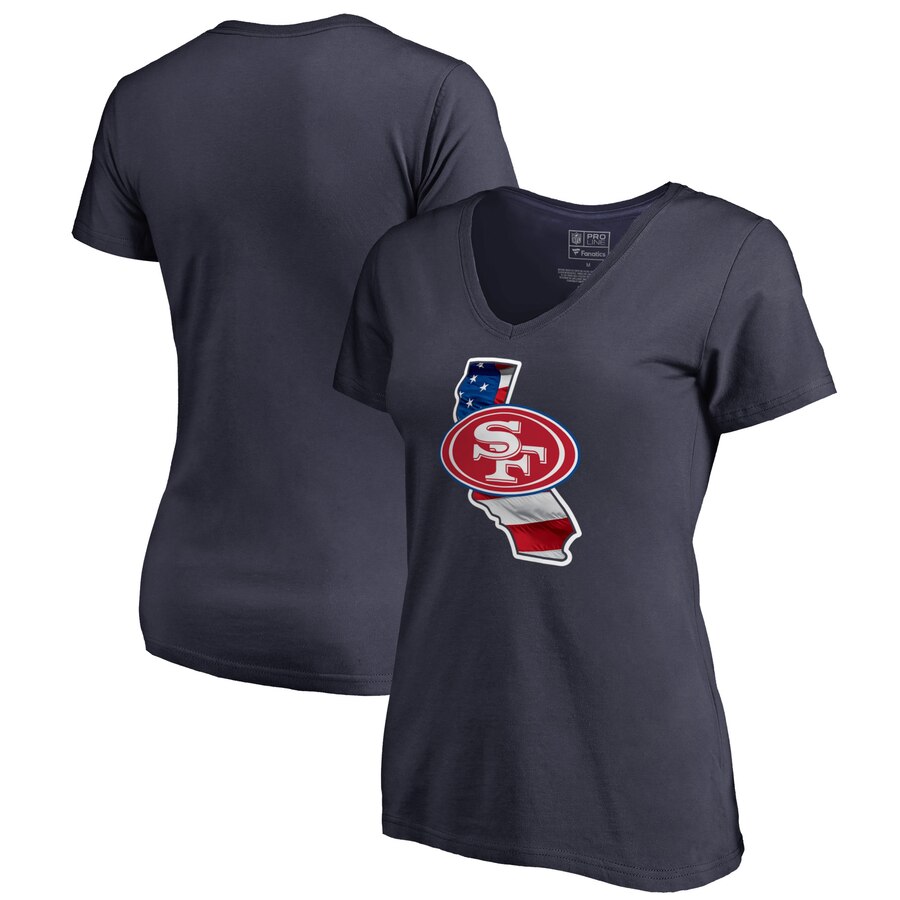 San Francisco 49ers NFL Pro Line by Fanatics Branded Women's Plus Size Banner State V Neck T-Shirt Navy