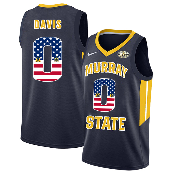 Murray State Racers 0 Mike Davis Navy USA Flag College Basketball Jersey