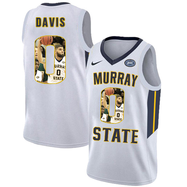 Murray State Racers 0 Mike Davis White Fashion College Basketball Jersey