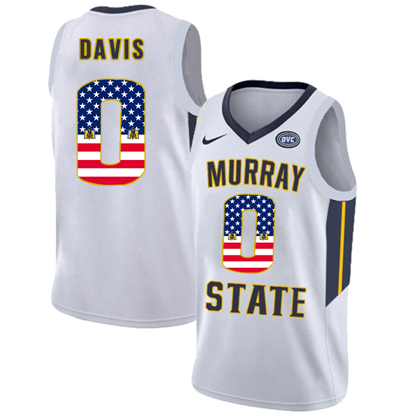 Murray State Racers 0 Mike Davis White USA Flag College Basketball Jersey