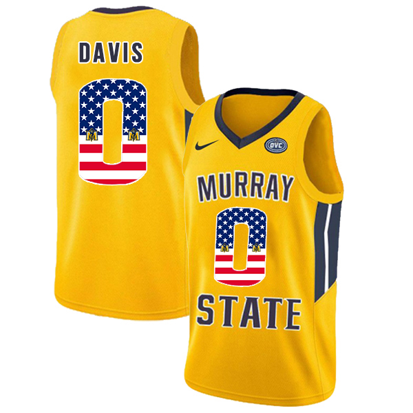 Murray State Racers 0 Mike Davis Yellow USA Flag College Basketball Jersey