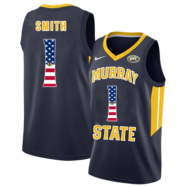 Murray State Racers 1 DaQuan Smith Navy USA Flag College Basketball Jersey