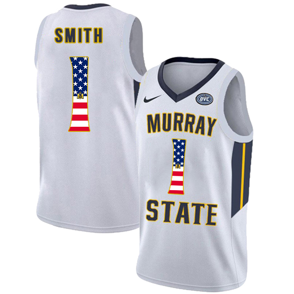 Murray State Racers 1 DaQuan Smith White USA Flag College Basketball Jersey