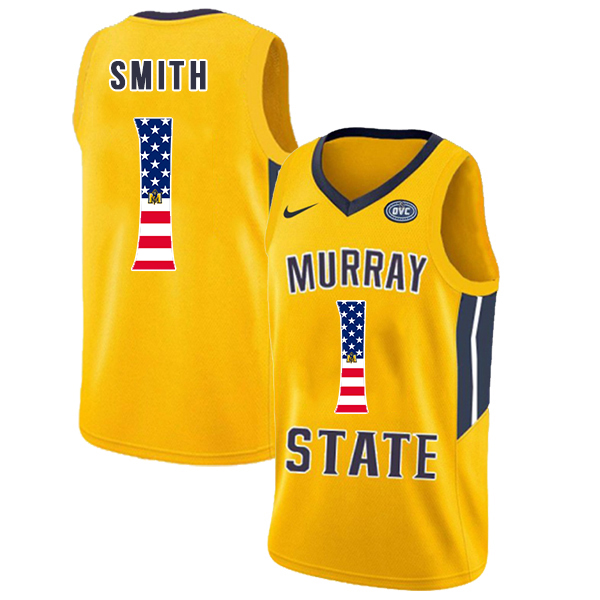 Murray State Racers 1 DaQuan Smith Yellow USA Flag College Basketball Jersey