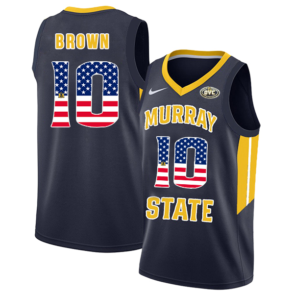 Murray State Racers 10 Tevin Brown Navy USA Flag College Basketball Jersey