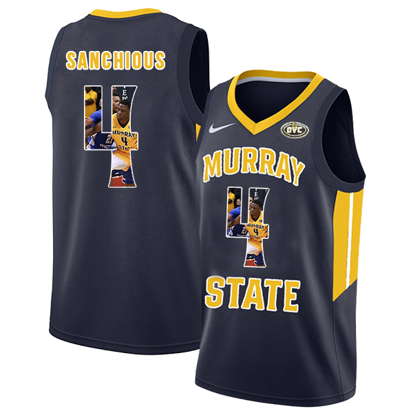 Murray State Racers 4 Brion Sanchious Navy Fashion College Basketball Jersey