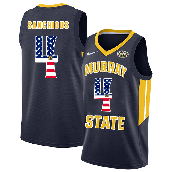 Murray State Racers 4 Brion Sanchious Navy USA Flag College Basketball Jersey