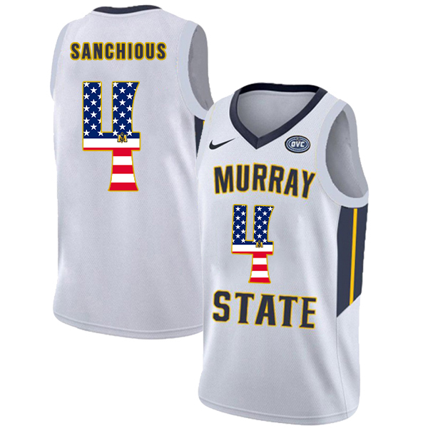 Murray State Racers 4 Brion Sanchious White USA Flag College Basketball Jersey