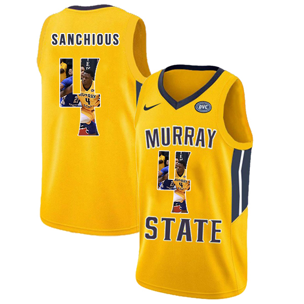 Murray State Racers 4 Brion Sanchious Yellow Fashion College Basketball Jersey