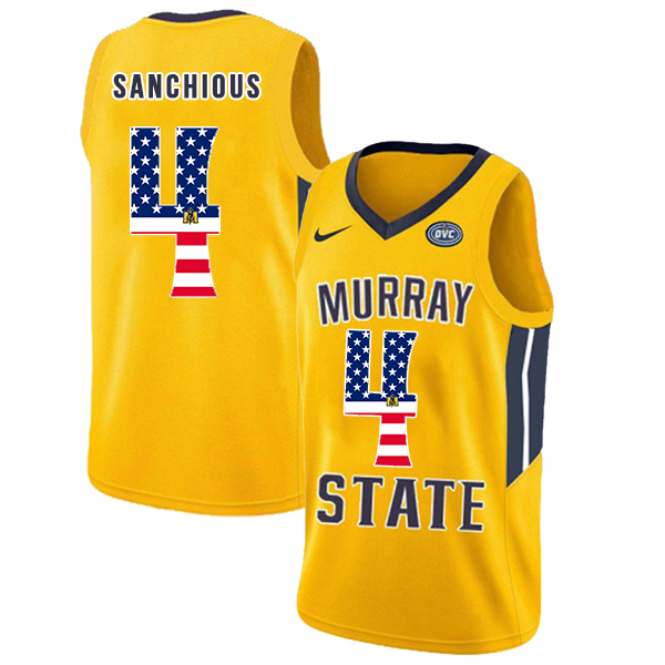 Murray State Racers 4 Brion Sanchious Yellow USA Flag College Basketball Jersey