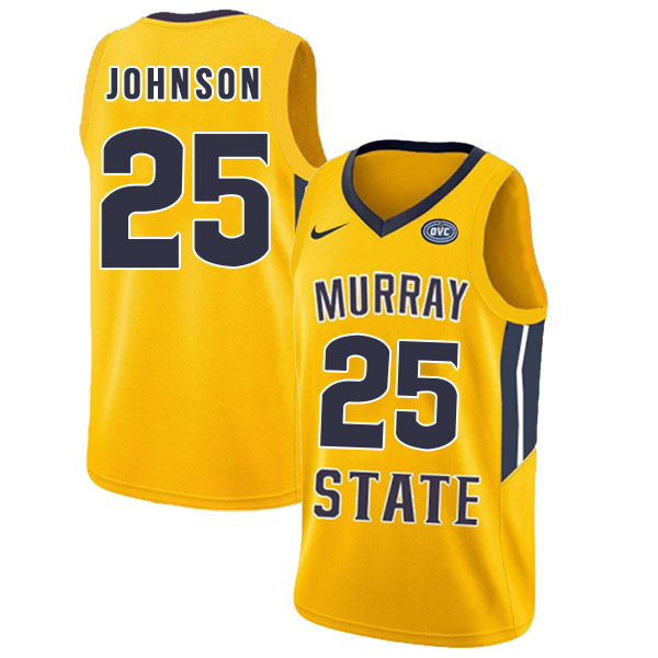 Murray State Racers 25 Jalen Johnson Yellow College Basketball Jersey