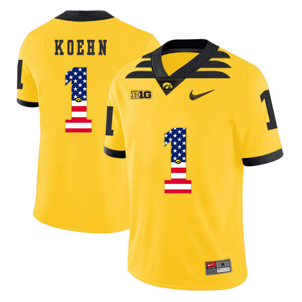 Iowa Hawkeyes 1 Marshall Koehn Pasat Yellow USA Flag College Football Jersey