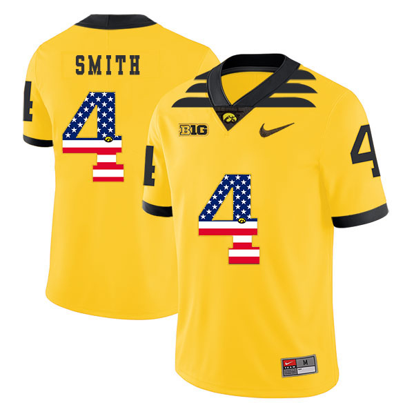 Iowa Hawkeyes 4 Tevaun Smith Yellow USA Flag College Football Jersey