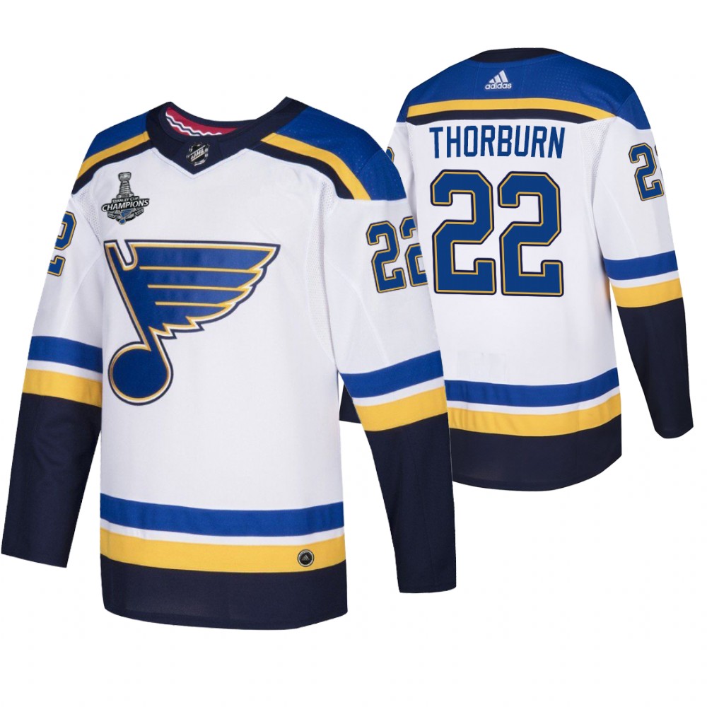 Blues 22 Chris Thorburn White 2019 Stanley Cup Champions Adidas Jersey