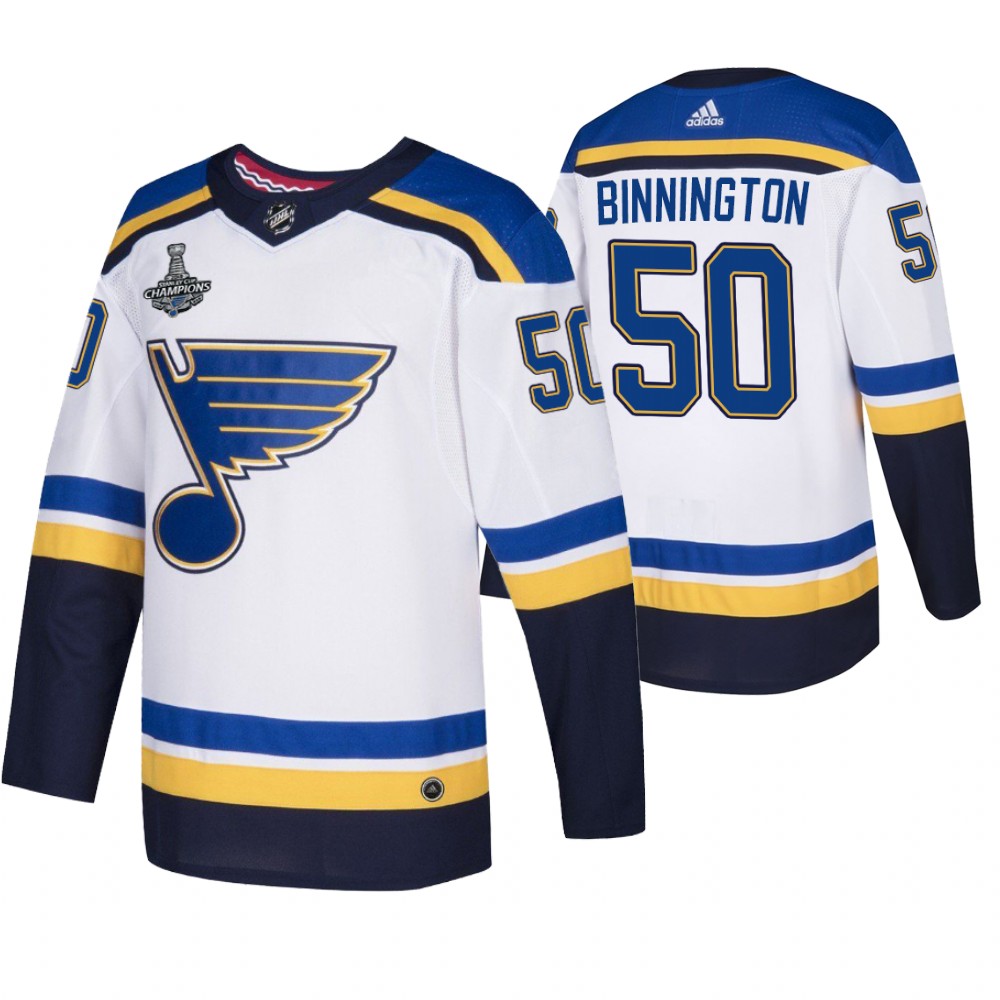Blues 50 Jordan Binnington White 2019 Stanley Cup Champions Adidas Jersey