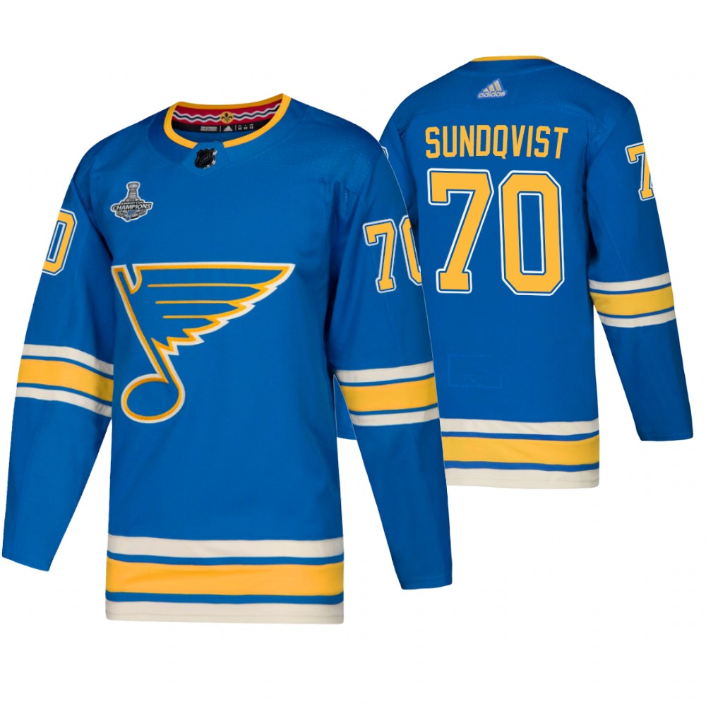Blues 70 Oskar Sundqvist Blue Alternate 2019 Stanley Cup Champions Adidas Jersey