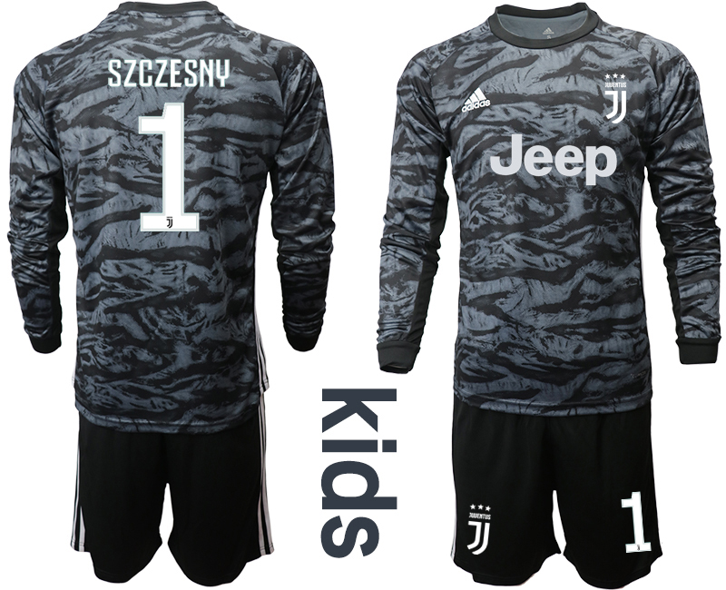 2019-20 Juventus 1 SZCZESNY Black Long Sleeve Youth Goalkeeper Soccer Jersey