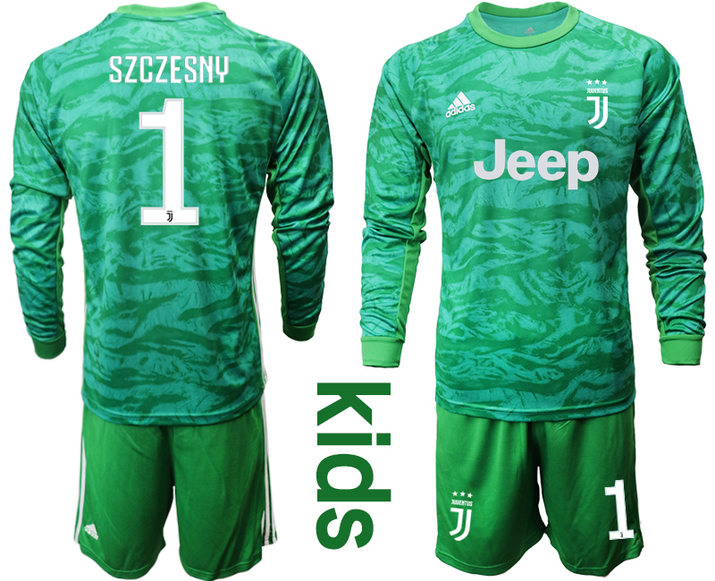 2019-20 Juventus 1 SZCZESNY Green Long Sleeve Youth Goalkeeper Soccer Jersey