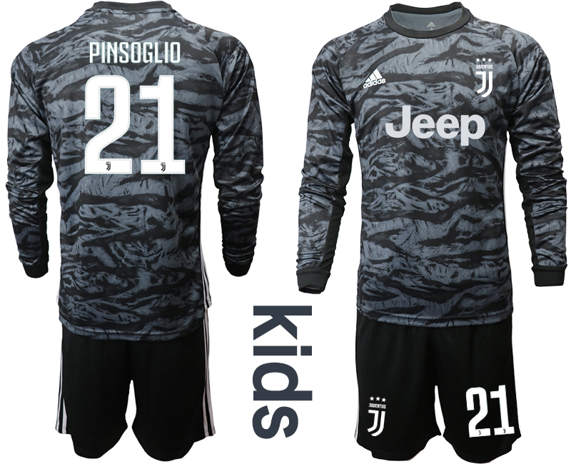2019-20 Juventus 21 PINSOGLIO Black Long Sleeve Youth Goalkeeper Soccer Jersey
