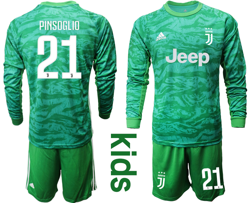 2019-20 Juventus 21 PINSOGLIO Green Long Sleeve Youth Goalkeeper Soccer Jersey