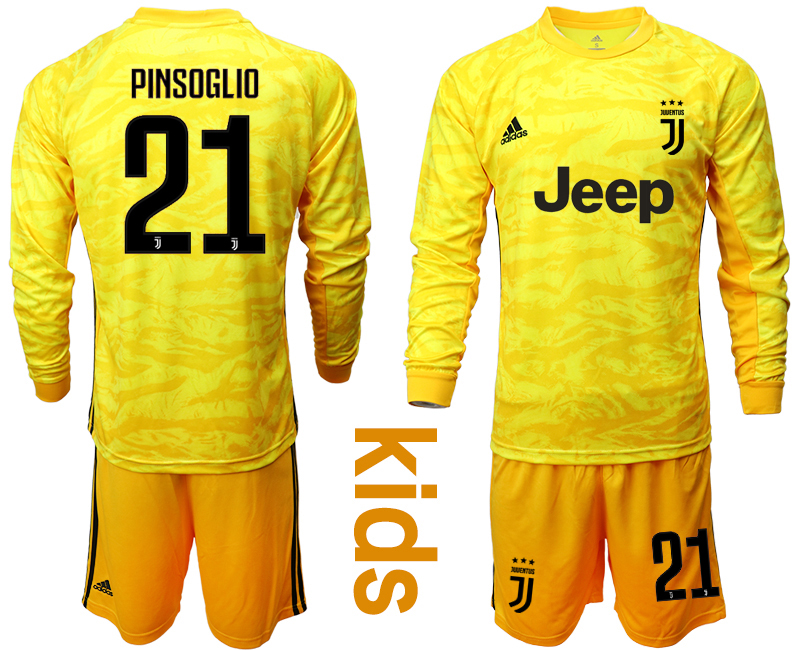 2019-20 Juventus 21 PINSOGLIO Yellow Long Sleeve Youth Goalkeeper Soccer Jersey