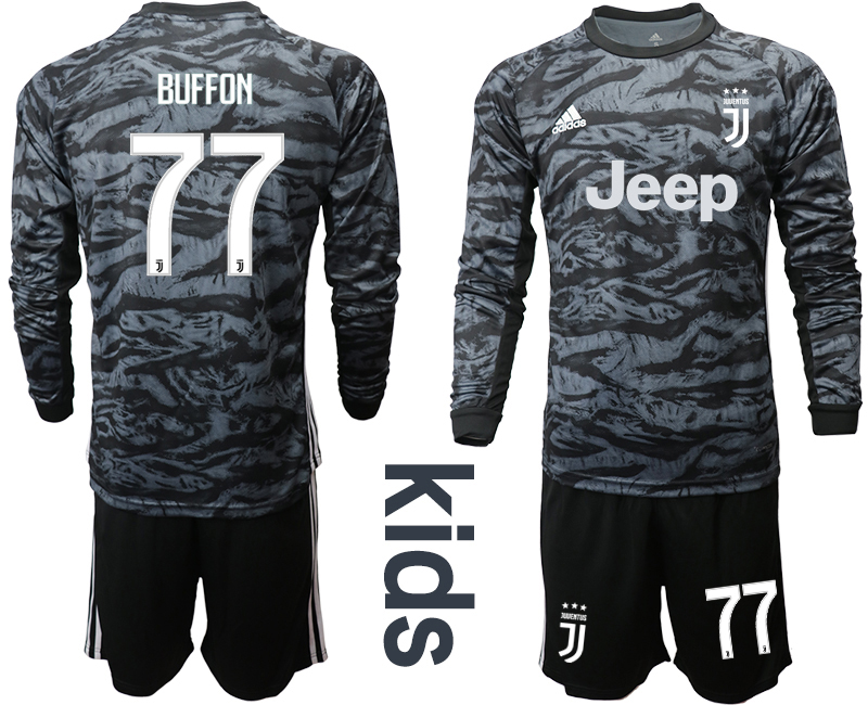 2019-20 Juventus 77 BUFFON Black Long Sleeve Youth Goalkeeper Soccer Jersey