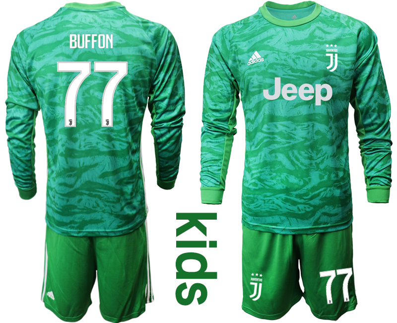 2019-20 Juventus 77 BUFFON Green Long Sleeve Youth Goalkeeper Soccer Jersey