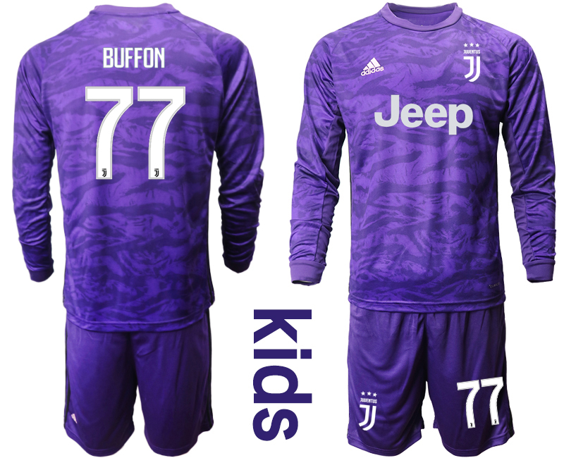 2019-20 Juventus 77 BUFFON Purple Long Sleeve Youth Goalkeeper Soccer Jersey