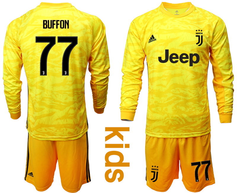 2019-20 Juventus 77 BUFFON Yellow Long Sleeve Youth Goalkeeper Soccer Jersey