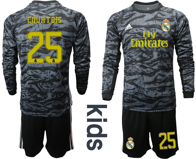 2019-20 Real Madrid 25 COURTOIS Black Long Sleeve Youth Goalkeeper Soccer Jersey