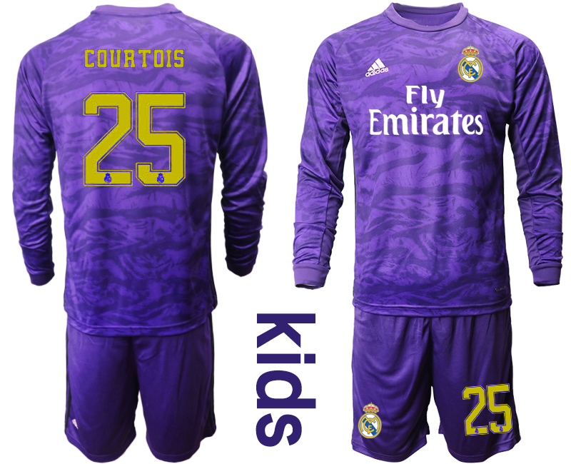 2019-20 Real Madrid 25 COURTOIS Purple Long Sleeve Youth Goalkeeper Soccer Jersey