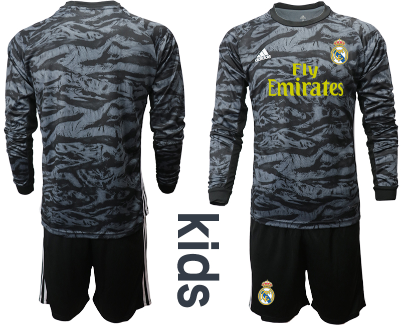 2019-20 Real Madrid Black Long Sleeve Youth Goalkeeper Soccer Jersey