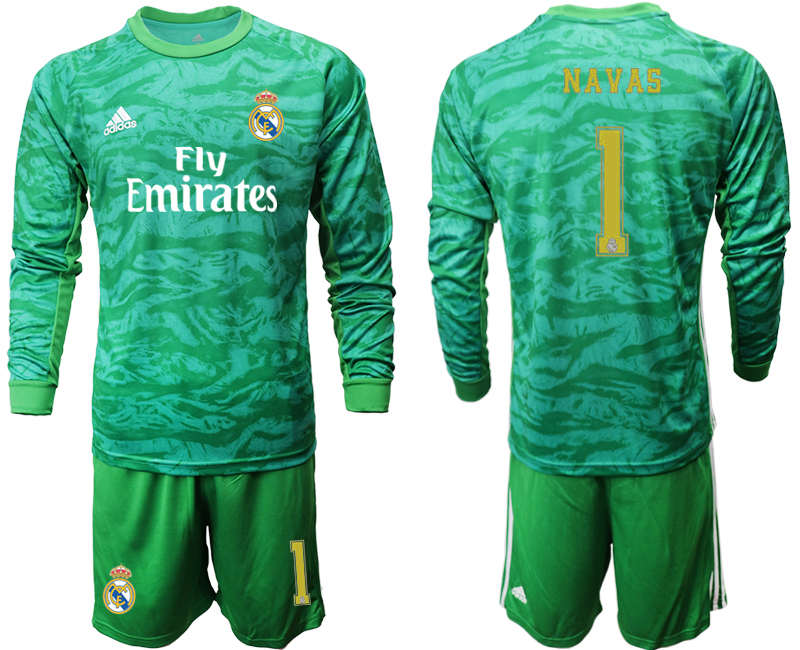 2019-20 Real Madrid 1 NAVAS Green Long Sleeve Goalkeeper Soccer Jersey