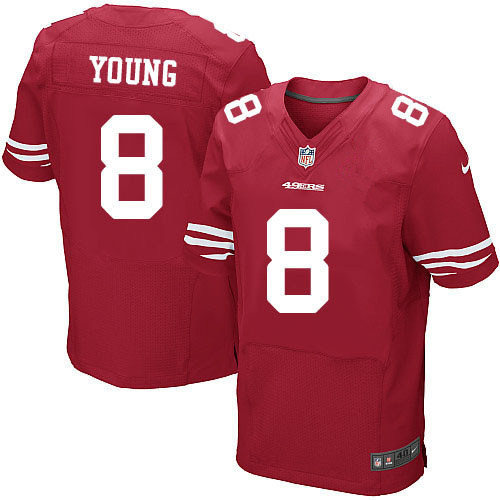 Nike 49ers 8 Steve Young Red Elite Jersey