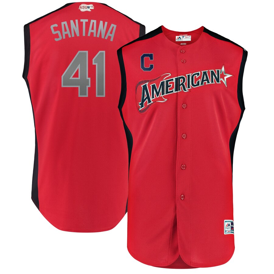 American League 41 Carlos Santana Red 2019 MLB All-Star Game Workout Player Jersey