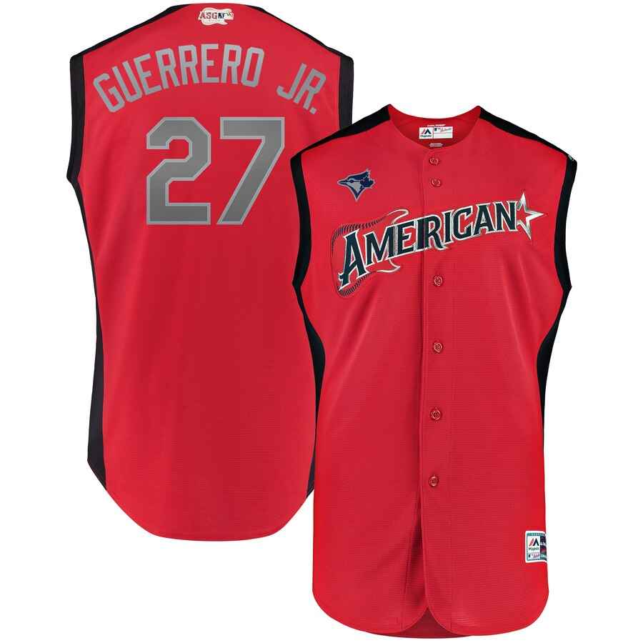 American League 27 Vladimir Guerrero Jr. Red Youth 2019 MLB All-Star Game Workout Player Jersey