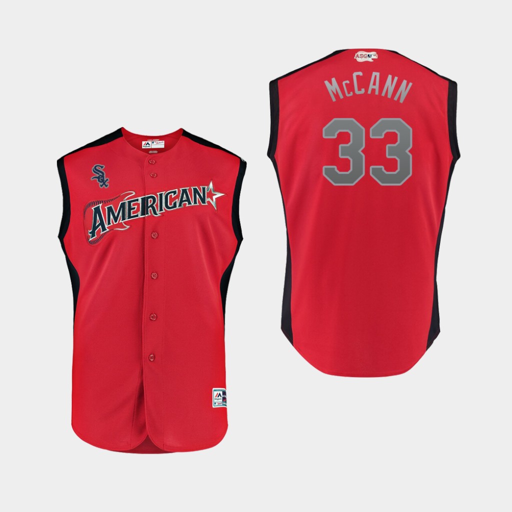 American League 33 James McCann Red Youth 2019 MLB All-Star Game Workout Player Jersey