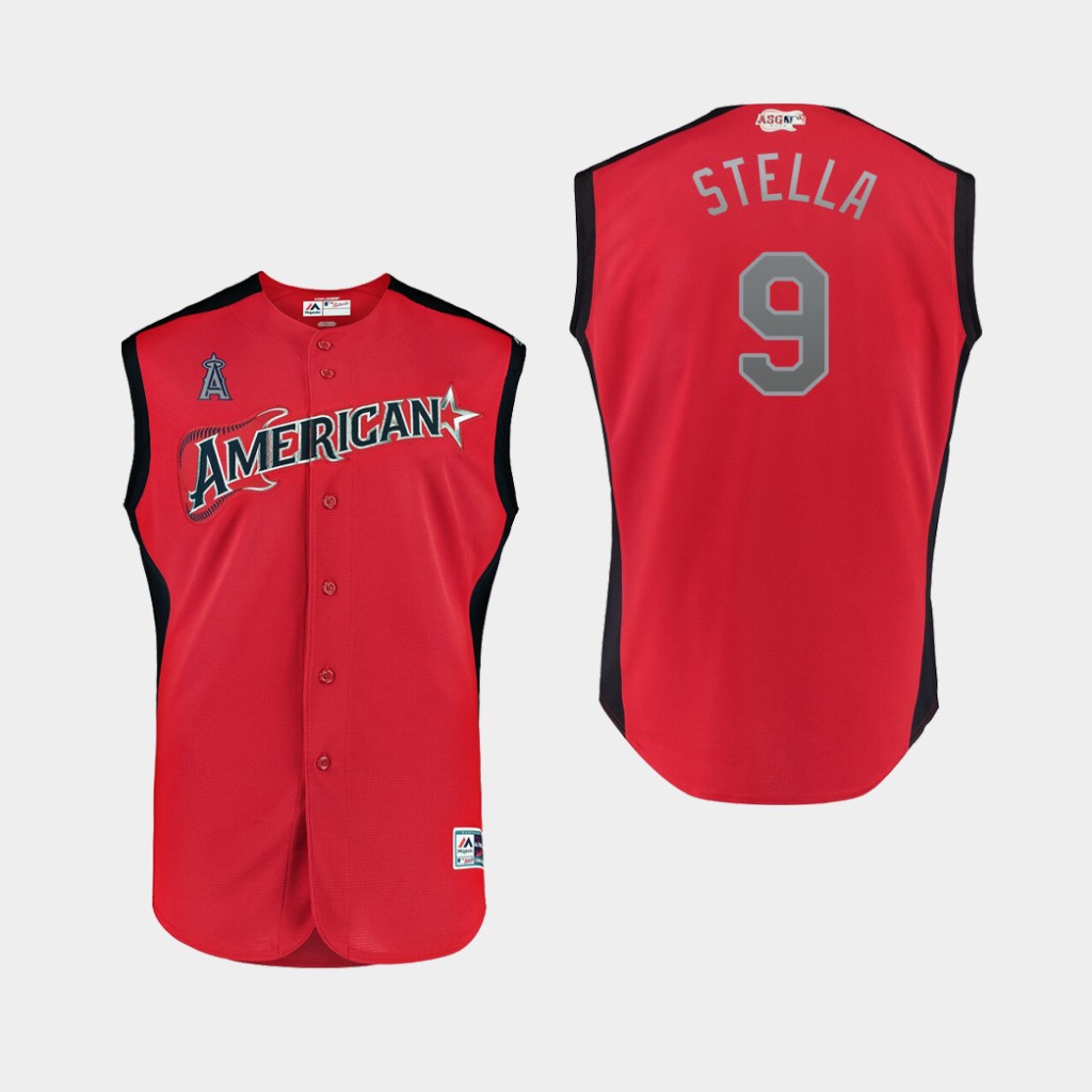 American League 9 Tommy La Stella Red Youth 2019 MLB All-Star Game Workout Player Jersey