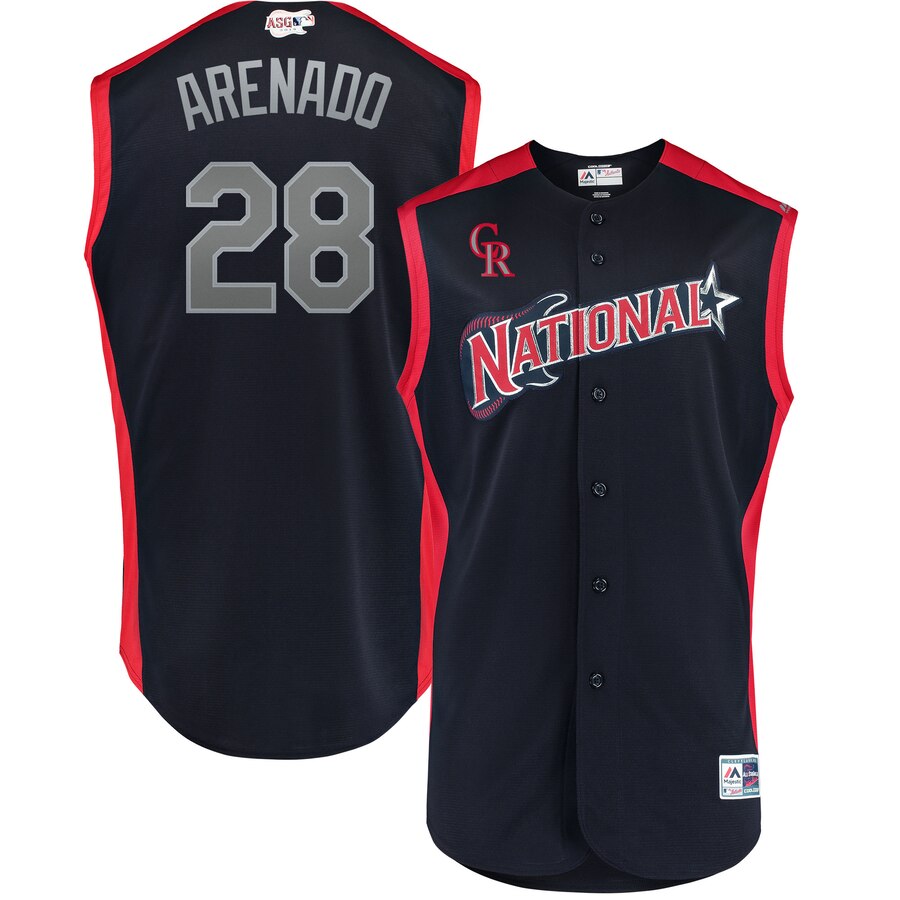 National League 28 Nolan Arenado Navy Youth 2019 MLB All-Star Game Workout Player Jersey