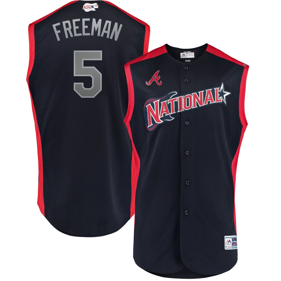 National League 5 Freddie Freeman Navy Youth 2019 MLB All-Star Game Workout Player Jersey