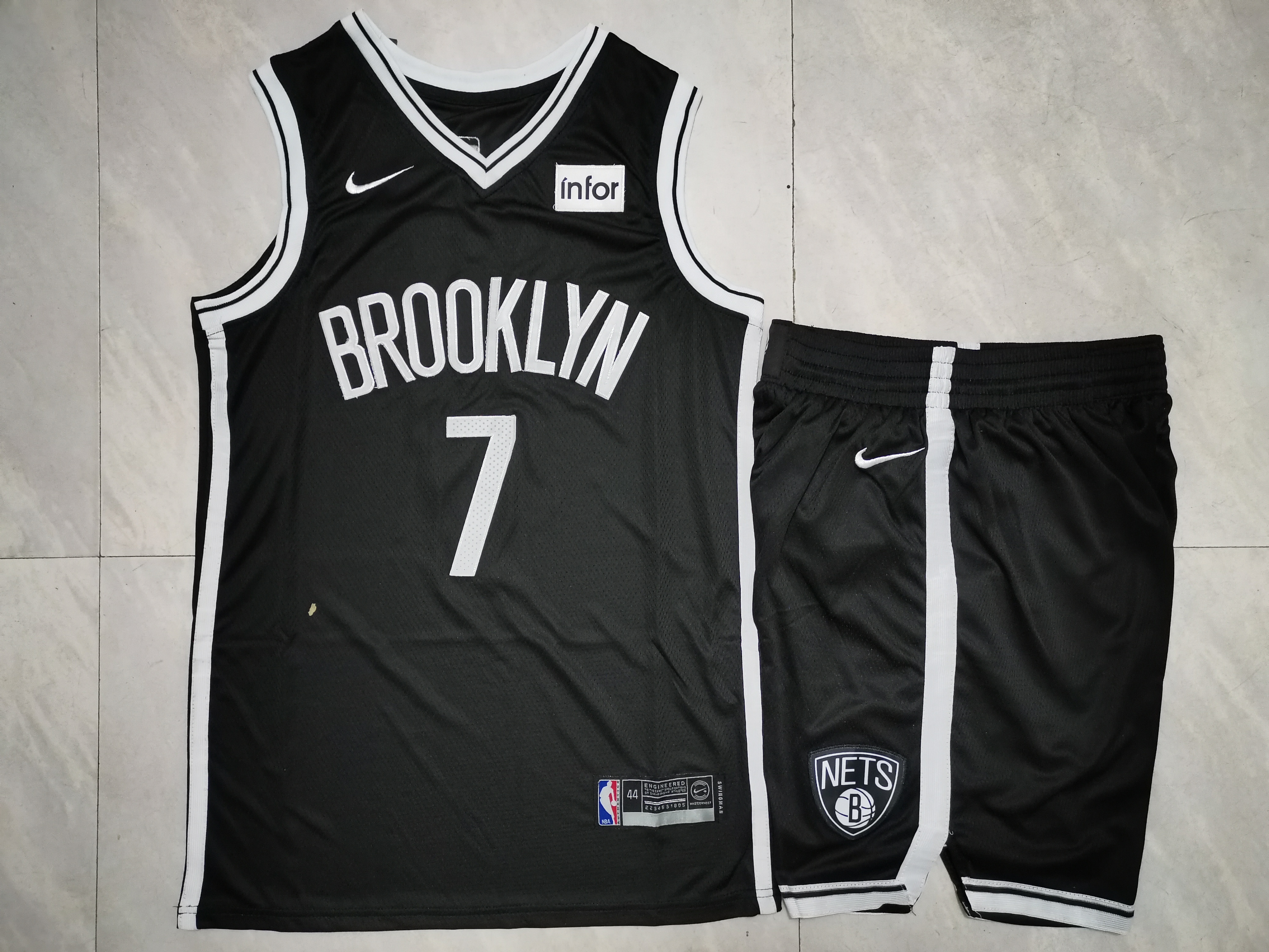 Nets 7 Kevin Durant Black Nike Swingman Jersey(With Shorts)