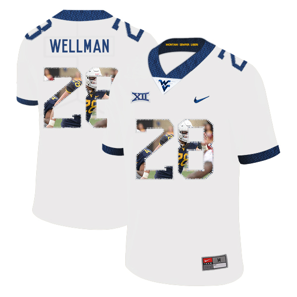 West Virginia Mountaineers 28 Elijah Wellman White Fashion College Football Jersey