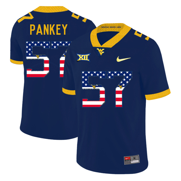 West Virginia Mountaineers 57 Adam Pankey Navy USA Flag College Football Jersey