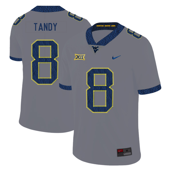 West Virginia Mountaineers 8 Keith Tandy Gray College Football Jersey