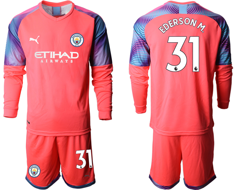 2019-20 Manchester City 31 EDERSON M. Pink Goalkeeper Long Sleeve Soccer Jersey