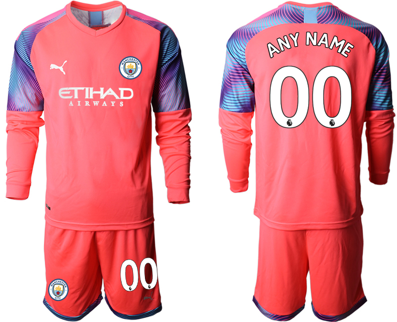 2019-20 Manchester City Customized Pink Goalkeeper Long Sleeve Soccer Jersey