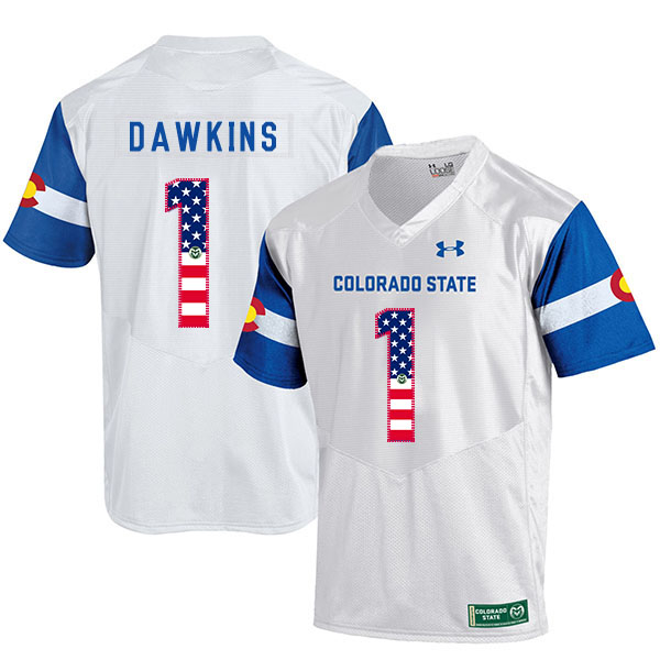 Colorado State Rams 1 Dalyn Dawkins White USA Flag College Football Jersey