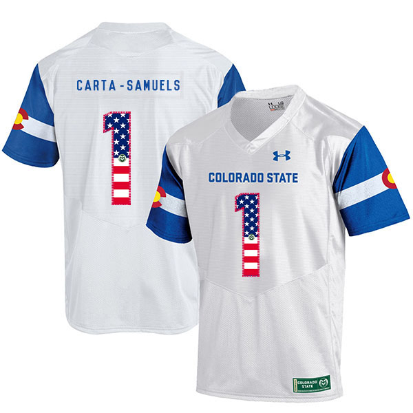 Colorado State Rams 1 K.J. Carta Samuels White USA Flag College Football Jersey