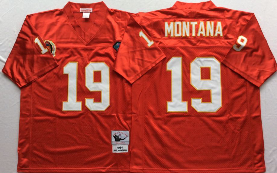 Chiefs 19 Joe Montana Red M&N Throwback Jersey