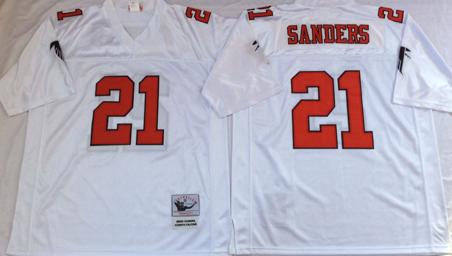 Falcons 21 Deion Sanders White M&N Throwback Jersey